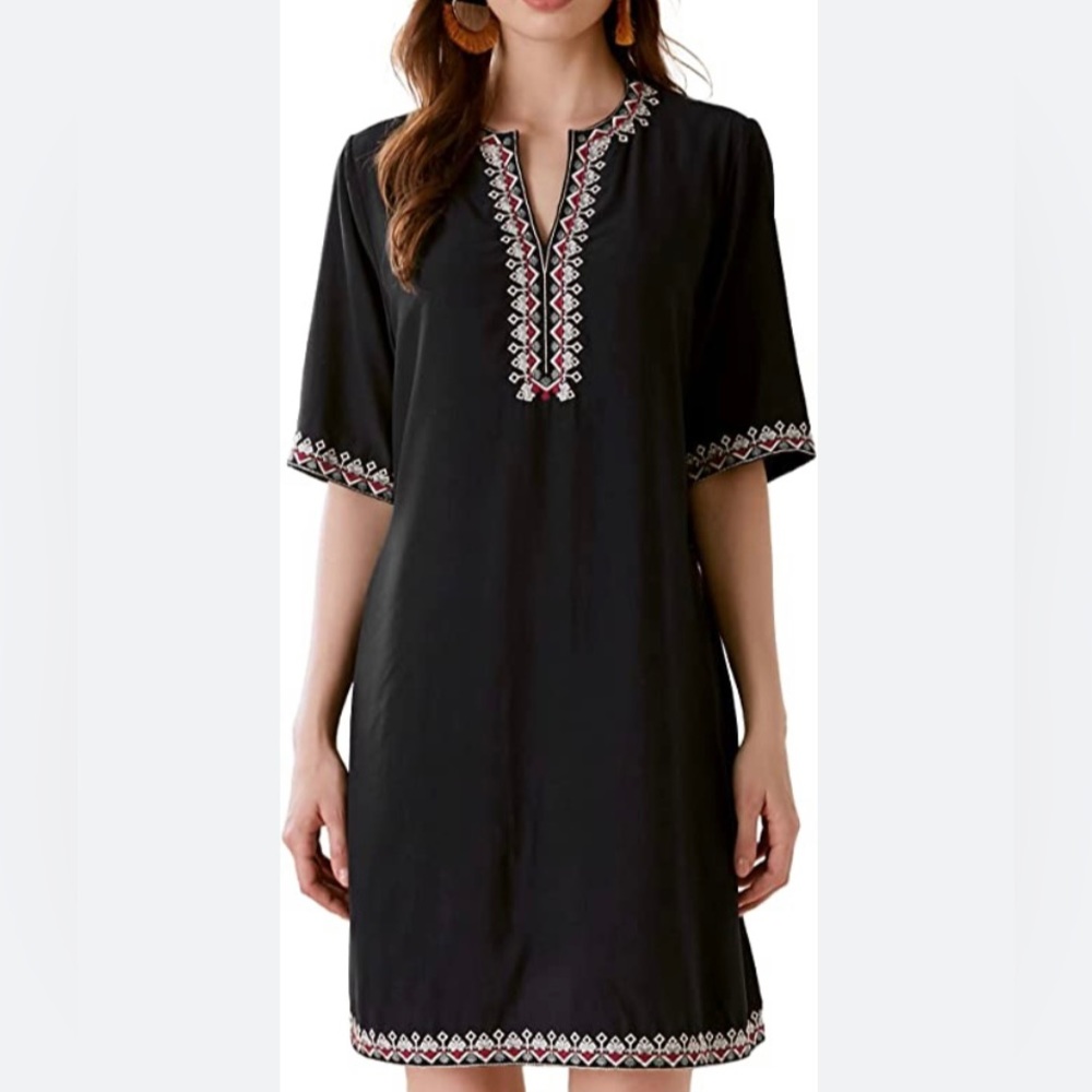 Women black embroidered dress